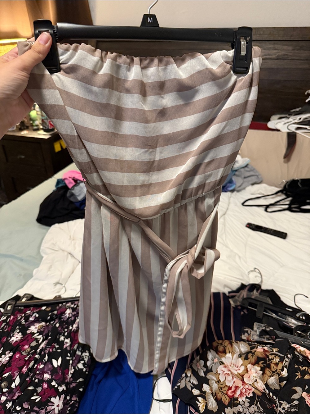 Striped Beige and White Tie-Waist Womenโs Skirt